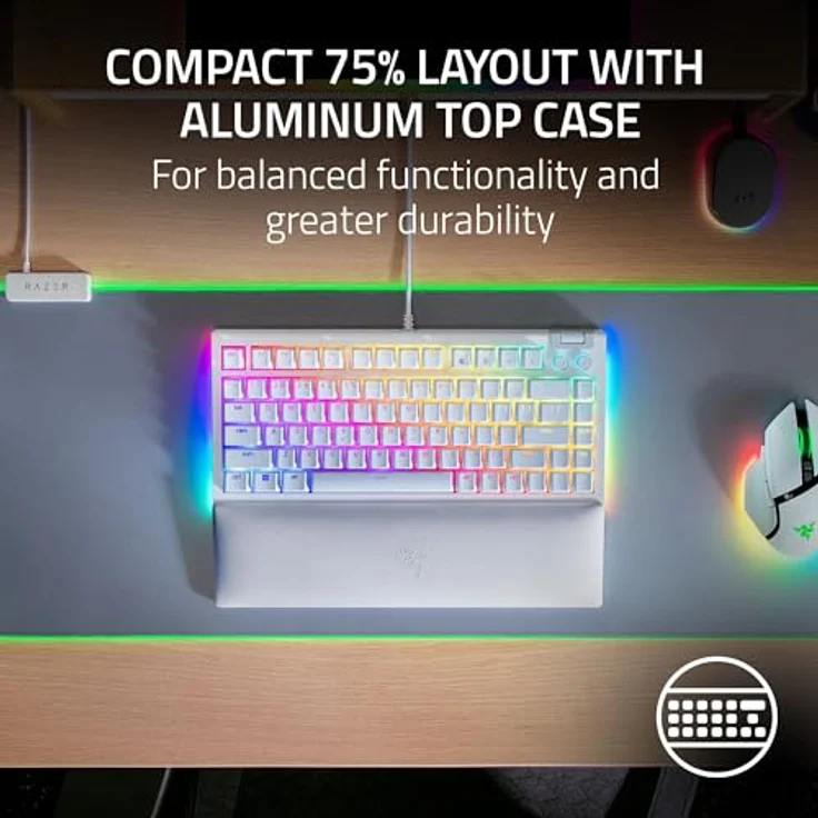 Razer BlackWidow V4 75% Mechanical Gaming Keyboard, US Layout, Wired, White (US, Kabelgebunden), Tastatur, Weiss – Bild 3
