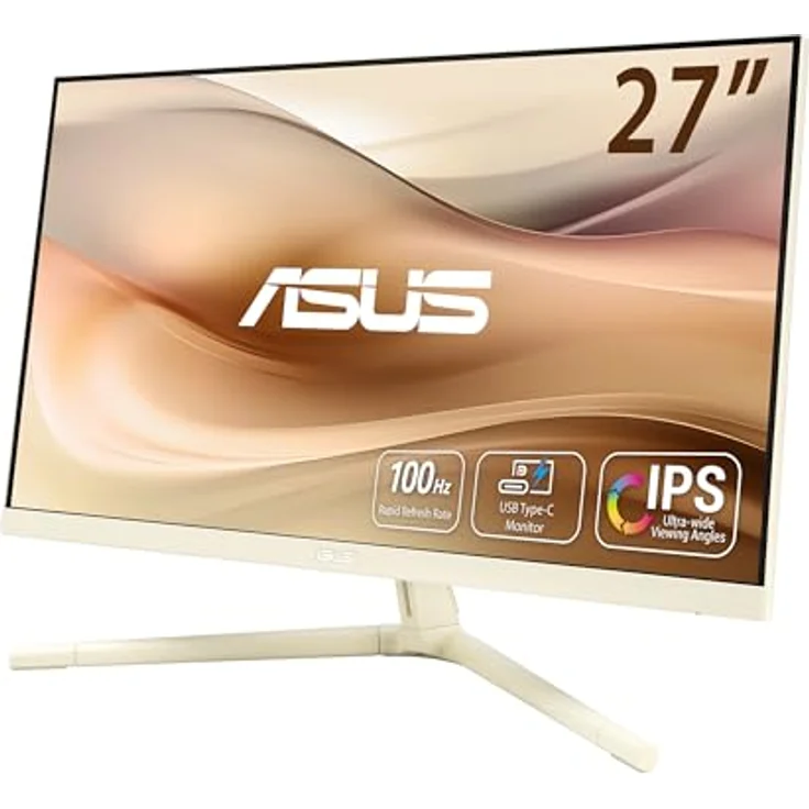ASUS Eye Care VU279CFE-M - 27 Zoll Full HD Monitor - 100 Hz, 1ms MPRT, AdaptiveSync, GreenProduct - IPS Panel, Vesa 75x75, 16:9, 1920x1080, HDMI, USB-C mit 15W PD, ergonomisch, Hafermilch – Bild 2
