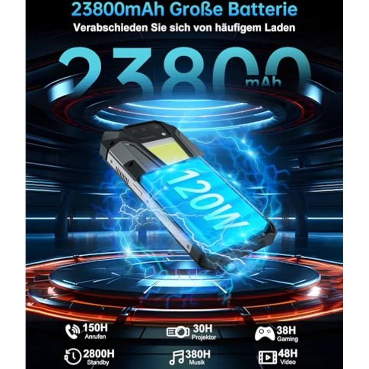 8849 Tank 2 Pro Outdoor Handy Ohne Vertrag, 23800mAh Android 14 Robustes Smartphone mit Projektor, 16GB+256GB, 6,79" Dual SIM 4G Rugged Smartphone, 1TB Erweiterbar/OTG/GPS in Schwarz – Bild 4