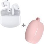 Cazy Bluetooth In-Ear Kopfhörer, Kabellos, Noise Cancelling, Aktive Geräuschunterdrückung, 320mAh Ladestation, IPX4 Wasserdicht, Kompatibel mit Samsung & iPhone, Weiß + Silikon Tasche (Rosa)