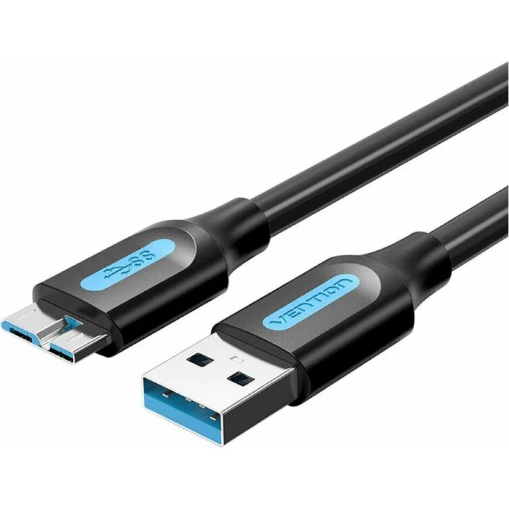 Vention COPBF USB 3.0 A auf Micro-B Kabel, 1 Meter, schwarz, 5 Gbit/s Datenübertragung, 3 A Schnellladung, kompatibel mit 4 TB Festplatten
