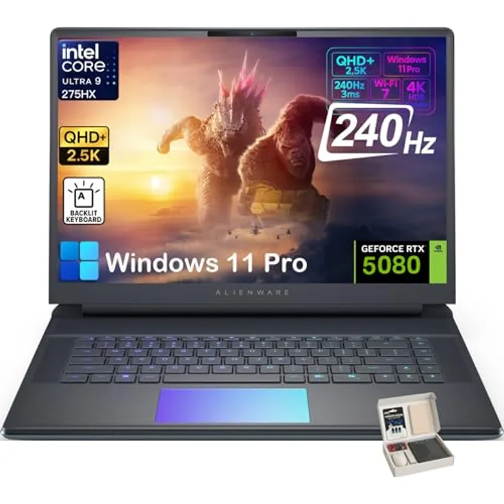 Alienware 16 Area 51 Gaming Laptop, NVIDIA RTX 5080 16GB GDDR7, Intel Ultra 9 275HX, 16 Zoll QHD+ 240Hz Display, Win11 Pro, 1TB SSD, 64GB DDR5, RGB-Tastatur, externes DVD-Laufwerk