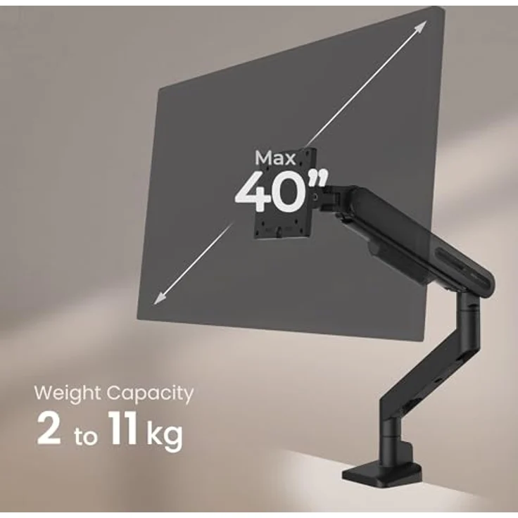 BenQ Ergo Arm BSL01, VESA-kompatibler Monitorarm für Monitore bis 40 Zoll und 11 kg, stufenlose Einstellung, integriertes Kabelmanagement, stabile Tischhalterung, Tischdicken 10-50 mm – Bild 2