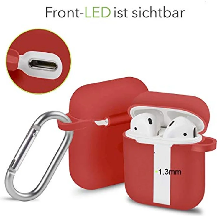 AVANA Schutzhülle Kompatibel mit Apple AirPods 1 & 2 Hülle (Front-LED Sichtbar) Silikon Cover [Unterstützt kabelloses Laden] Slim Fit Case mit Karabiner - Rot – Bild 5