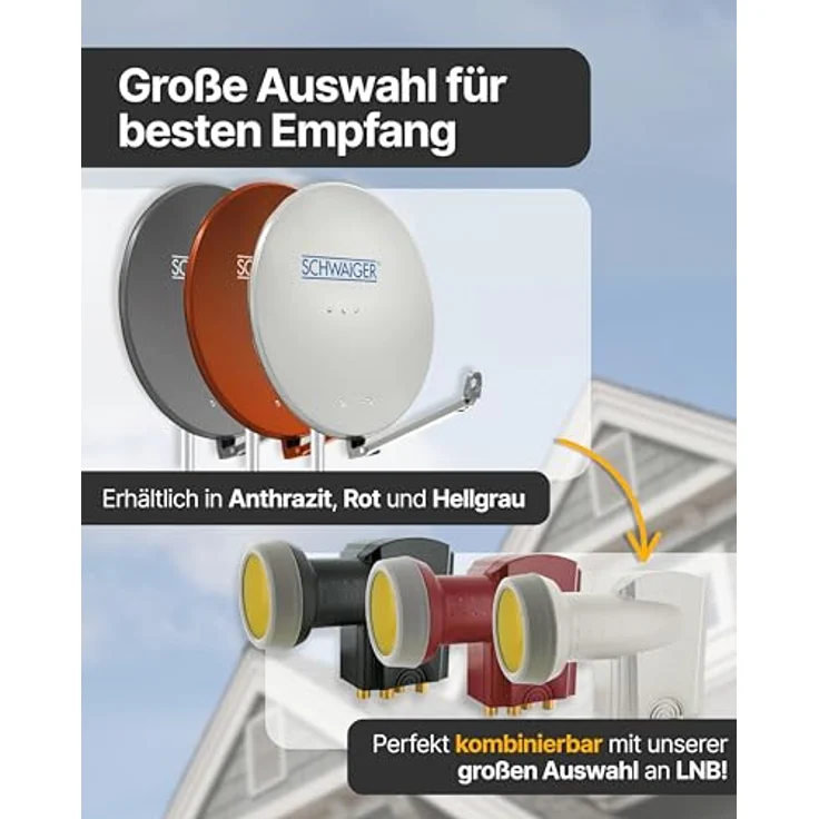 Schwaiger Aluminium Satellitenschüssel 80 cm, vormontiert, ziegelrot, mit LNB-Tragarm und korrosionsgeschützter Beschichtung – Bild 7