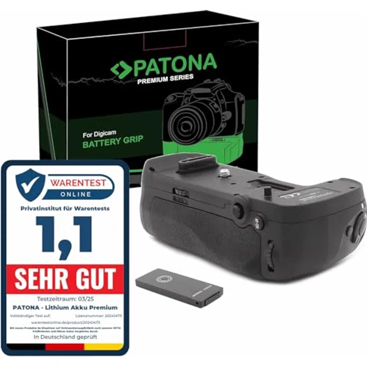 Patona Batteriegriff für Nikon D850, erweiterte Akkulaufzeit mit Platz für 1 EN-EL15 oder 8 AA Akkus, ergonomisches Design, Schwarz