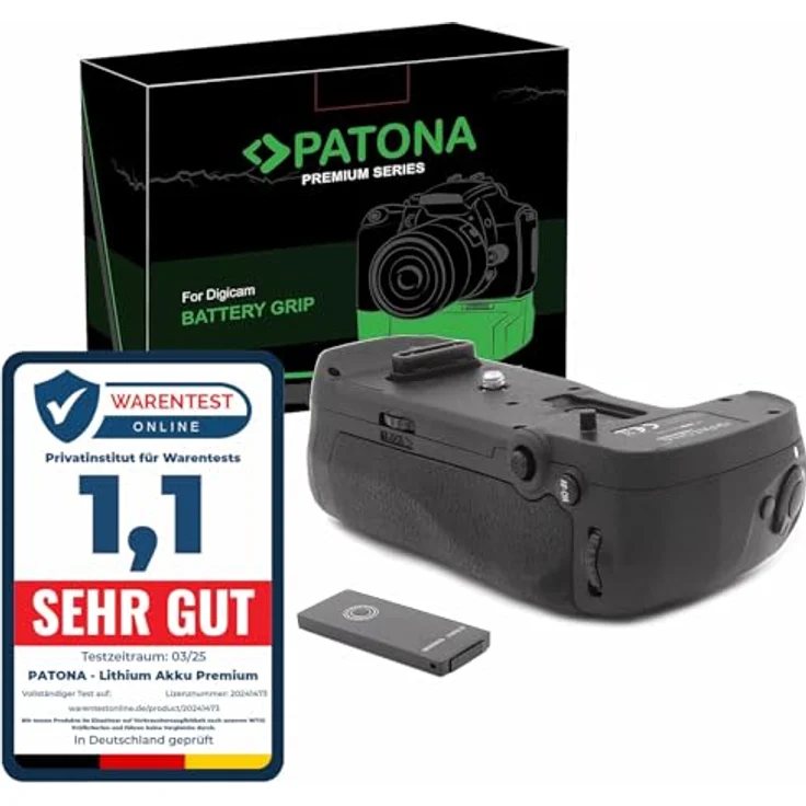 Patona Batteriegriff für Nikon D850, erweiterte Akkulaufzeit mit Platz für 1 EN-EL15 oder 8 AA Akkus, ergonomisches Design, Schwarz – Bild 1