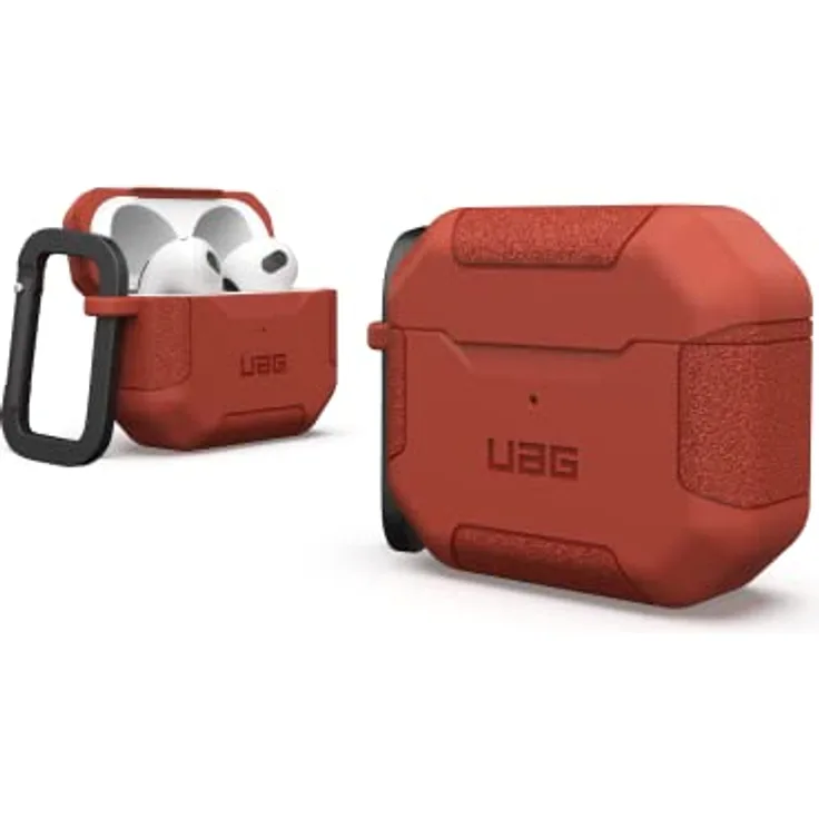Urban Armor Gear Scout Case für die Apple AirPods (3. Generation 2021) Hülle [Wireless-Charging kompatibel/Status LED sichtbar, Strukturiertes TPU, Abnehmbarer Karabinerhaken] Rust