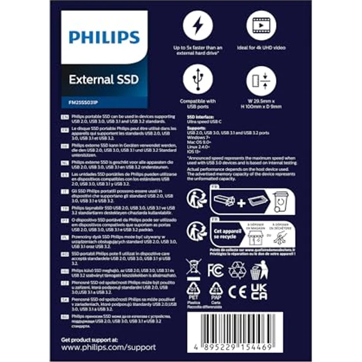 PHILIPS Externe Portable SSD 250 GB - Ultra Slim SATA Ultra Speed USB-C, Aluminium – Bild 3