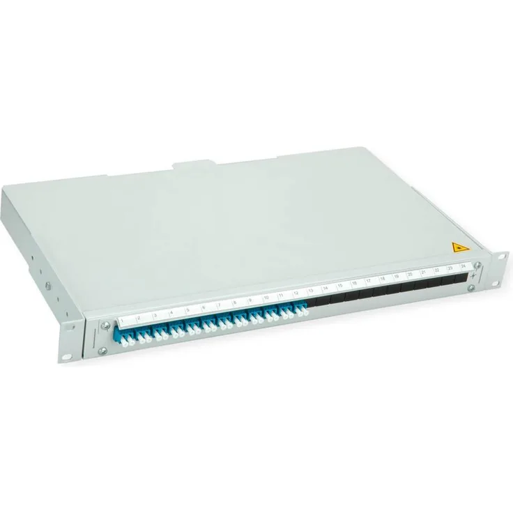 Telegärtner BASIS V LWL-Panel, 1HE mit 12x LC Duplex Kupplungen und Pigtails, blau, OS2 PC