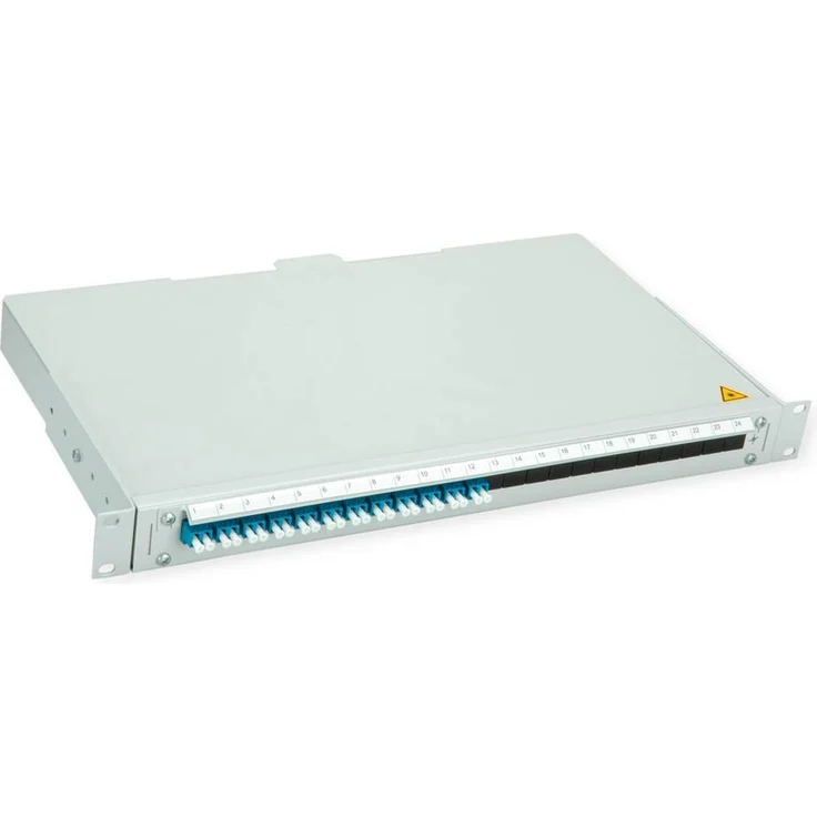 Telegärtner BASIS V LWL-Panel, 1HE mit 12x LC Duplex Kupplungen und Pigtails, blau, OS2 PC
