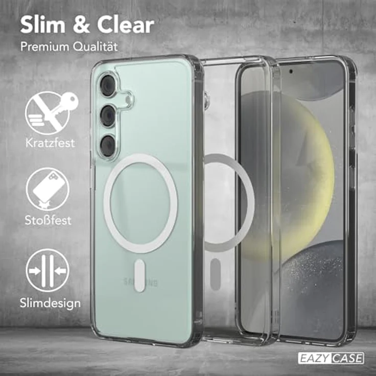 EAZY CASE Hülle für Galaxy S24 FE, transparente Schutzhülle mit Qi Charging, ultra aufprallsicher, stoßfest und kratzfest, weiß, mit Kameraschutz – Bild 5