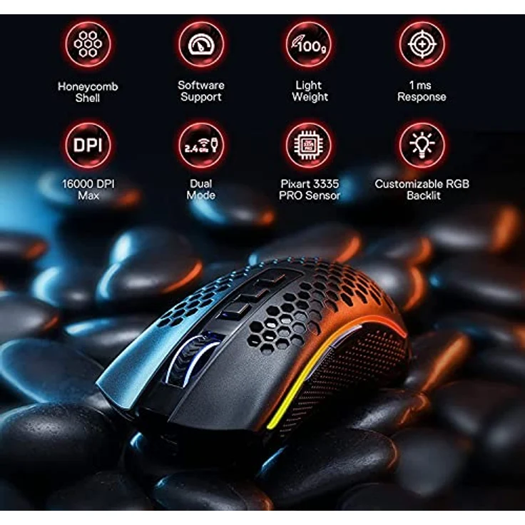 REDRAGON Storm Pro, Wireless RGB-Gaming-Maus mit PixArt PAW3335, 16.000 DPI, ergonomisches Design, lange Akkulaufzeit – Bild 2