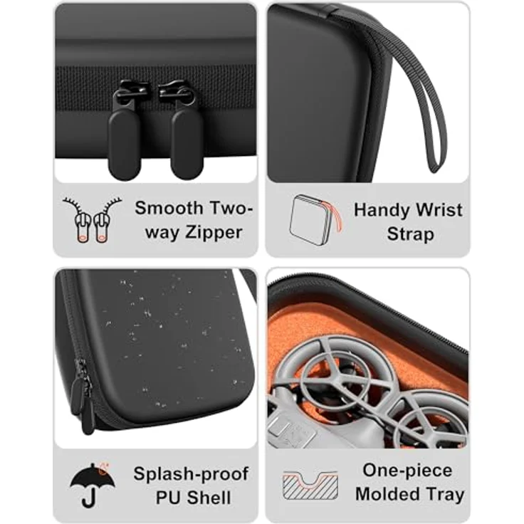 ProCase Tragetasche für DJI Neo 2, Tragbare Reise Schutzhülle mit Hart-EVA-Gehäuse, Orangeschwarz – Bild 3
