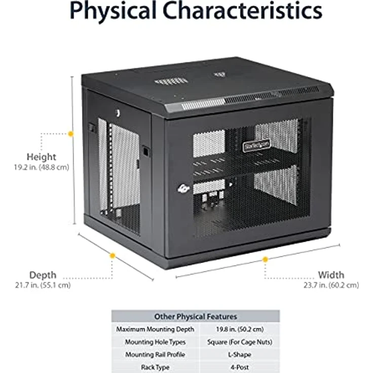 StarTech.com RK920WALM Serverschrank (9HE, zur Wandmontage, mit Scharnier, 48cm tief, mit versperrbaren Klappen, Netzwerkschrank) – Bild 5