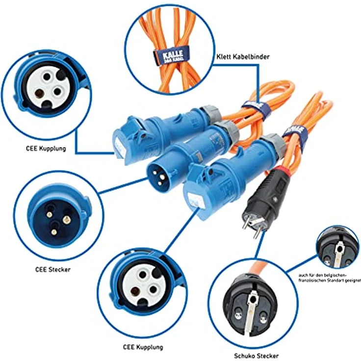 KALLE DAS KABEL Kabeltrommel Camping CEE-Campingkabeltrommel Wohnmobil-Kabeltrommel H07BQ-F 3G 2,5mm² EXTREME SIGNAL 25 Meter Orange Kabeltrommel + Anschlussleitung 1,5m + Adapterleitung – Bild 4