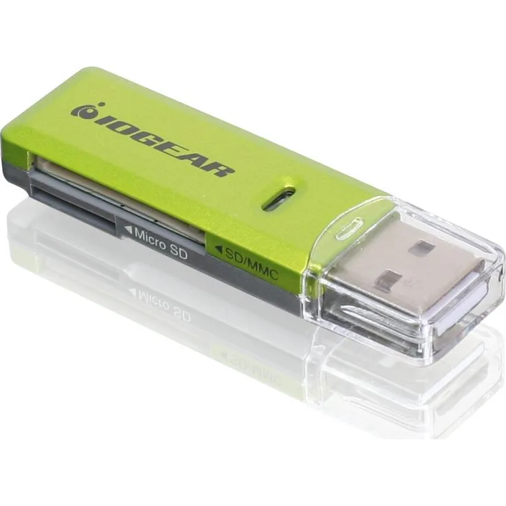 Iogear GFR204SD, Speicherkartenlesegerät für microSDHC, SD, SDHC, SDXC, USB 2.0, Grün, Unterstützung für Windows XP und Vista