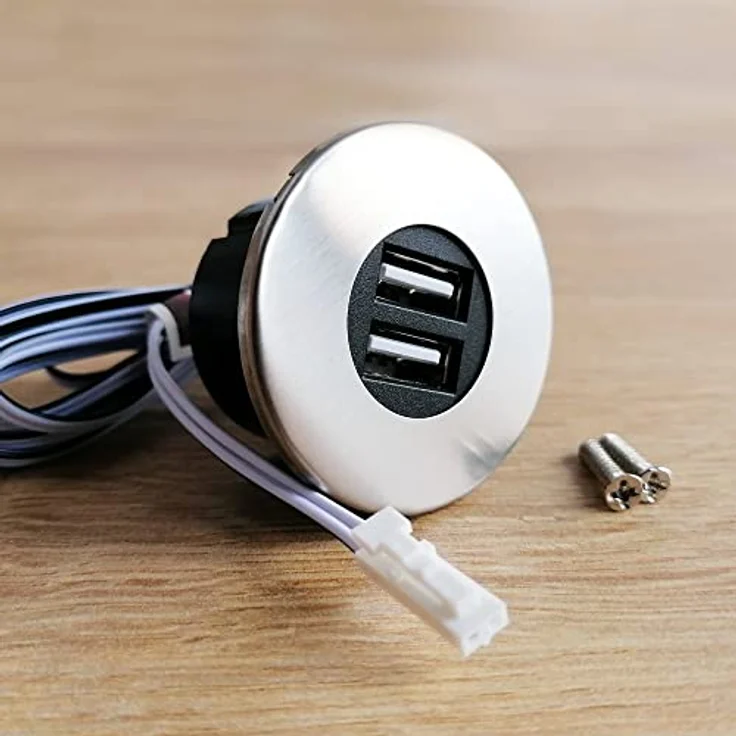 kalb Einbau USB-Hub, Edelstahl, 2-Port Steckdose für Smartphone, Tablet, E-Reader, Möbeleinbau 12V, 40mm Durchmesser – Bild 2