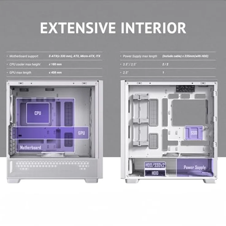Antec Flux PC-Gehäuse, Full-Tower E-ATX, Aluminium & Holzrahmen, Tempered Glass, bis zu 2x 360mm Radiator Support, weiß – Bild 19
