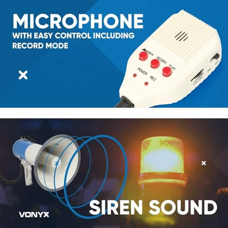Vonyx MEG065 Megaphon 65W USB SD Akku Aufnahme Sirene Mikrofon – Bild 6