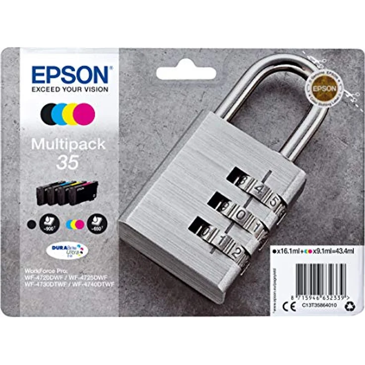 Epson C13T35864020 Tintenpatrone für Drucker (Epson, Schwarz, Cyan, Magenta, Gelb, WorkForce Pro WF-4740DTWF, WorkForce Pro WF-4725DWF, WorkForce Pro WF-4720DWF, Standard, 16,1 ml, 27,3 ml) – Bild 2