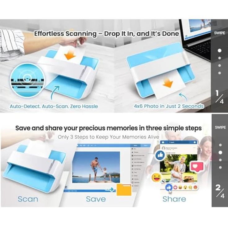 Plustek ePhoto Z300, Dokumentenscanner mit automatischer Scanfunktion und Bildbearbeitungssoftware, weiß/blau – Bild 2