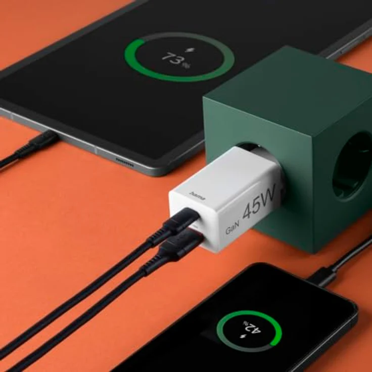 Hama Schnellladegerät USB (Ladegerät mehrfach, USB C, USB A, Handy Tablet Laptop Universal Ladegerät, Netzstecker USB Schnellladen, USB C Netzteil, Power Delivery/Quick Charge 3.0, GaN Charger, 45 W) – Bild 2