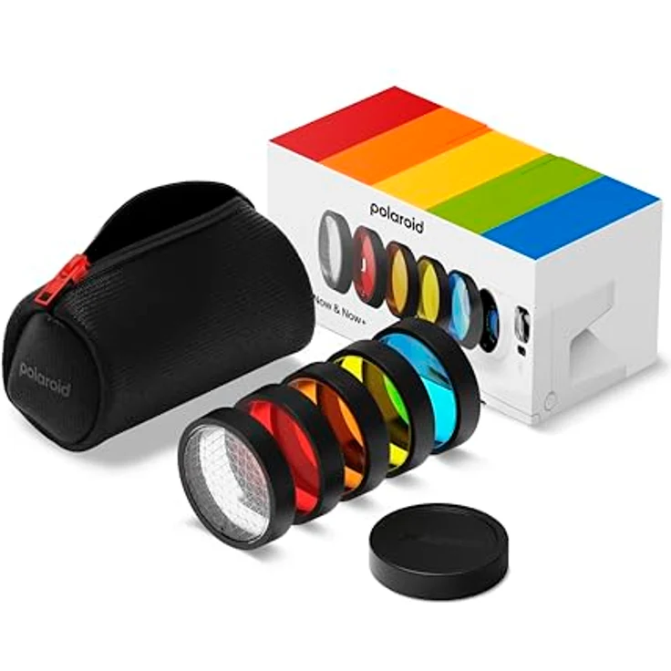 Polaroid Now & Now+ Filter Set, kreative Effekte mit Sternenblitze, rot, orange, blau, gelb, inkl. Objektivschutz und Aufbewahrungstasche – Bild 1