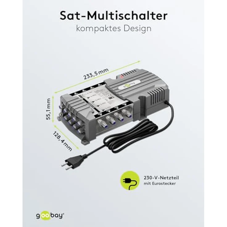goobay 64880 Sat-Multischalter/Kompakt-Multischalter / 9 Eingänge / 8 Ausgänge / 4K, 8K UHD/DAB+ / für 8 Teilnehmer – Bild 3