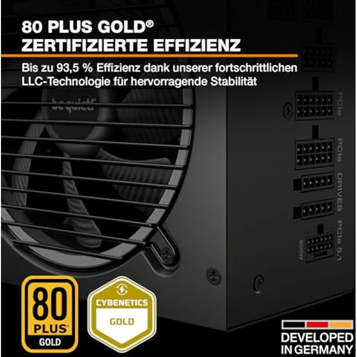 be quiet! Pure Power 13 M 1200W Netzteil, 80 Plus Gold, ATX 3.1, PCIe 5.1, 120mm Lüfter, semi-passiver Betrieb, LLC-Technologie, Single-Rail – Bild 3