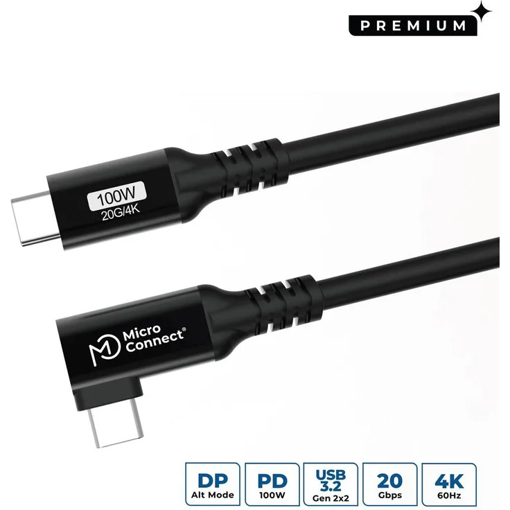 Microconnect USB3.2CC005-A, 0,5 m USB-C Kabel, USB 3.2 Gen 2x2, 20Gbps Datenübertragung, 100W Power, schwarz