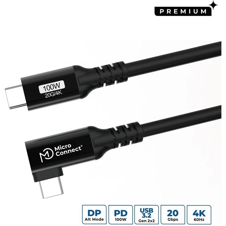 Microconnect USB3.2CC005-A, 0,5 m USB-C Kabel, USB 3.2 Gen 2x2, 20Gbps Datenübertragung, 100W Power, schwarz