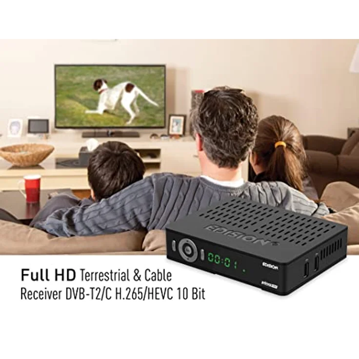 Edision PING T2 C Terrestrischer & Kabel Receiver DVB-T2 C H.265 HEVC Kartenleser Full HD PVR, 2xUSB, HDMI, SCART, LAN, S PDIF, IR-Auge, R2232, USB WiFi Support, Universal 2in1 Fernbedieung Schwarz – Bild 2