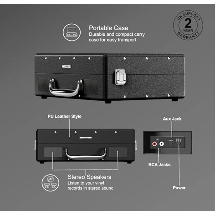 Mixx Revival 55, Stereo-Vinyl-Plattenspieler im Retro Vintage-Design mit Bluetooth-Funktion, schwarz – Bild 4