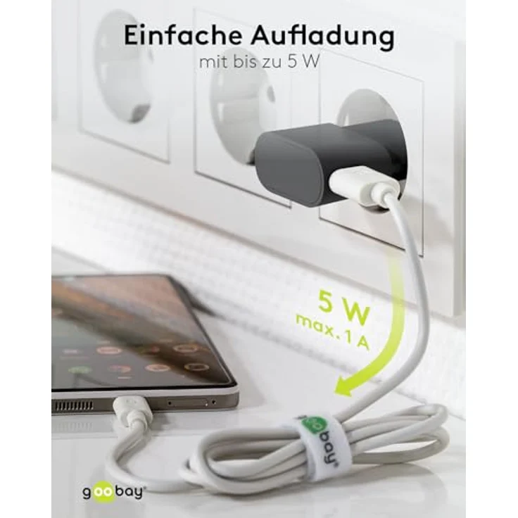 Goobay USB-Ladegerät Steckdose Ausgangsstrom (max.) 1A USB 2.0 Buchse A (44947) – Bild 5