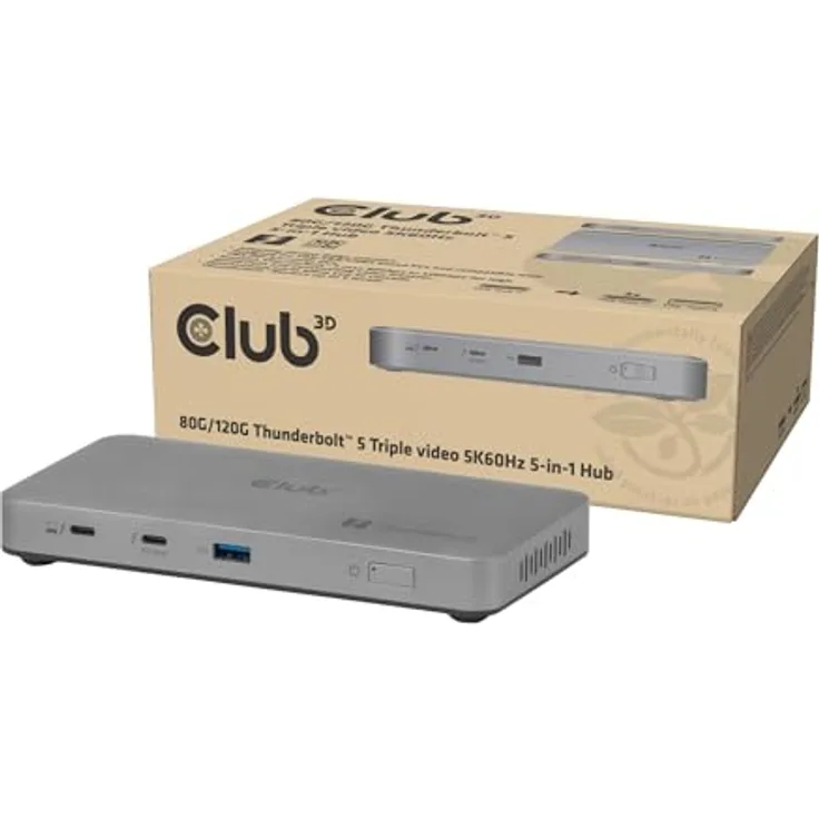 Club3D CSV-2563, Thunderbolt™ 5 Hub mit Triple Video 5K60Hz, zertifiziert, 180W, inklusive Thunderbolt Share