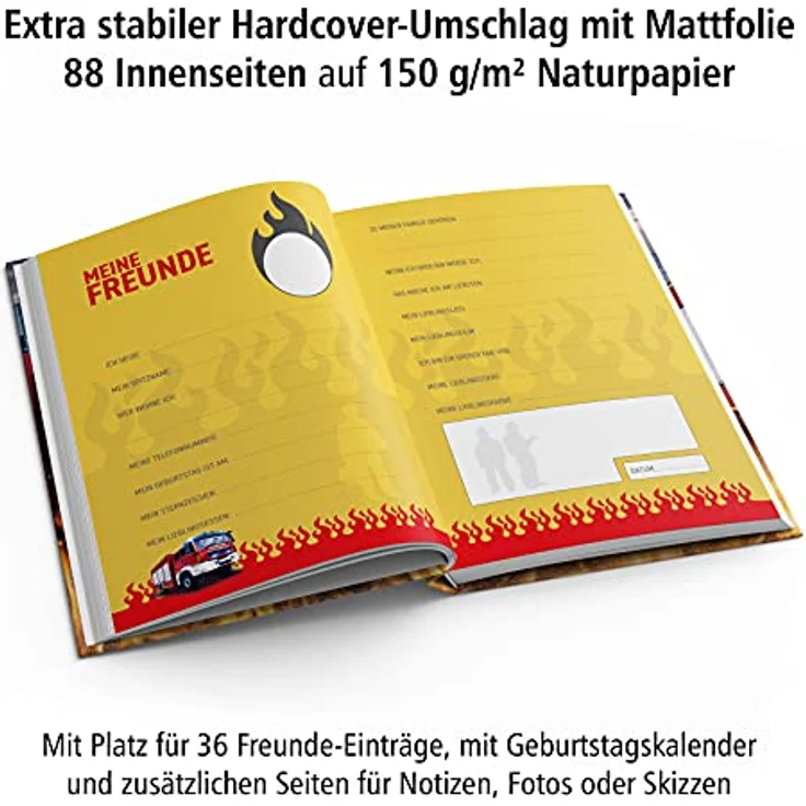 itenga Freundebuch Feuerwehr Meine Freunde DIN A5 88 Seiten für Jungen zum Ausfüllen für Schule Schüler Freunde – Bild 2