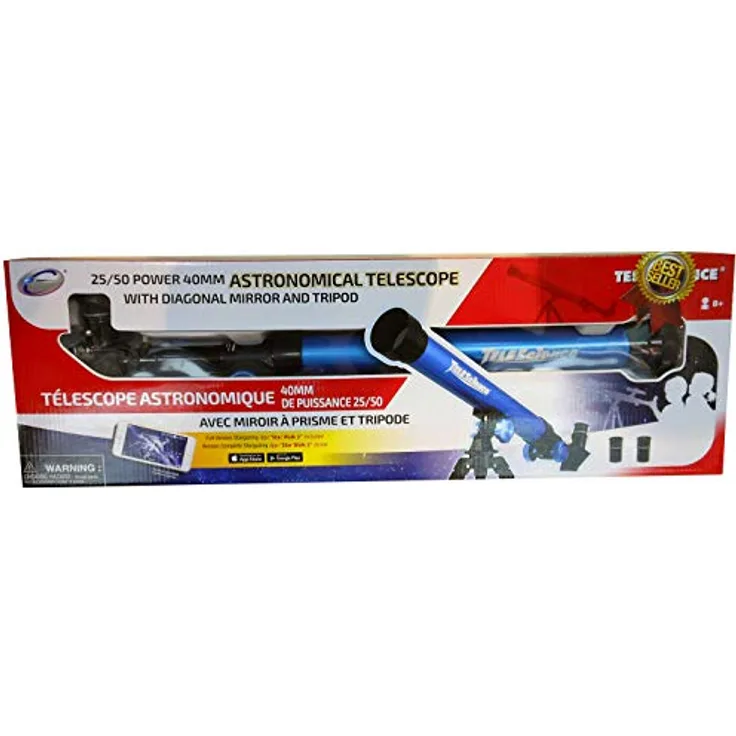 Tele-Science 23021 25/50 Power Astronomisches Teleskop mit Stativ, 40 mm, blau