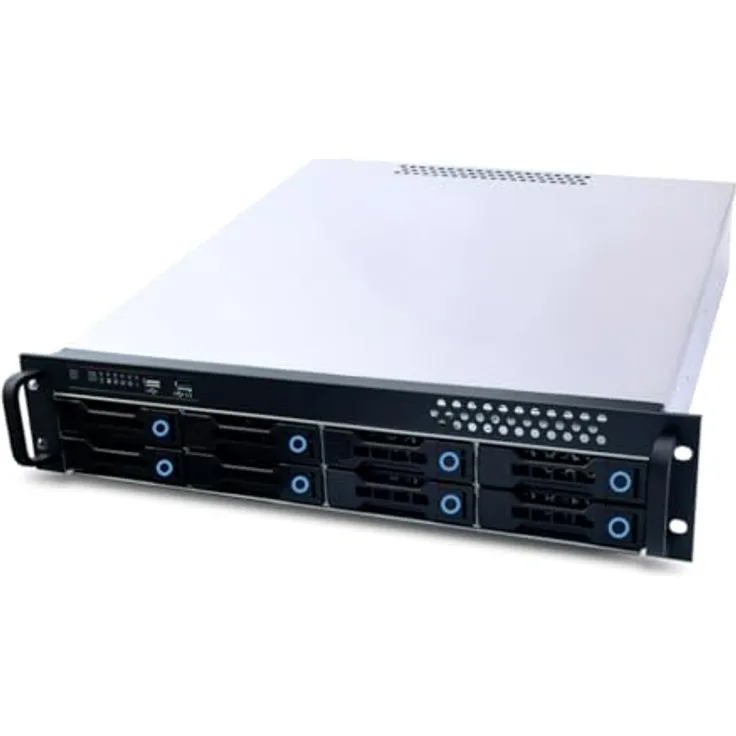 Fantec SRC-2080X07-12G/6G-BCE 19" 2HE Storagegehäuse, 12G/6G Backplane SFF-8643 für 8x SATA/SAS HDD/SSD 3,5" extern, 2x 2,5" intern, schwarz, Einbautiefe 550mm