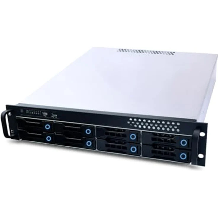 Fantec SRC-2080X07-12G/6G-BCE 19" 2HE Storagegehäuse, 12G/6G Backplane SFF-8643 für 8x SATA/SAS HDD/SSD 3,5" extern, 2x 2,5" intern, schwarz, Einbautiefe 550mm – Bild 1