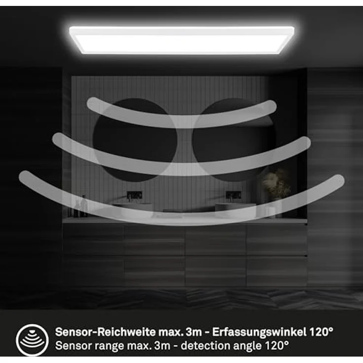 BRILONER LED Deckenlampe mit Bewegungsmelder 3m Reichweite IP44, 22W, 3000 Lumen, 4000K, flach, 120 Grad Erfassung, Badlampe, 58x20x3 cm, Weiß – Bild 5
