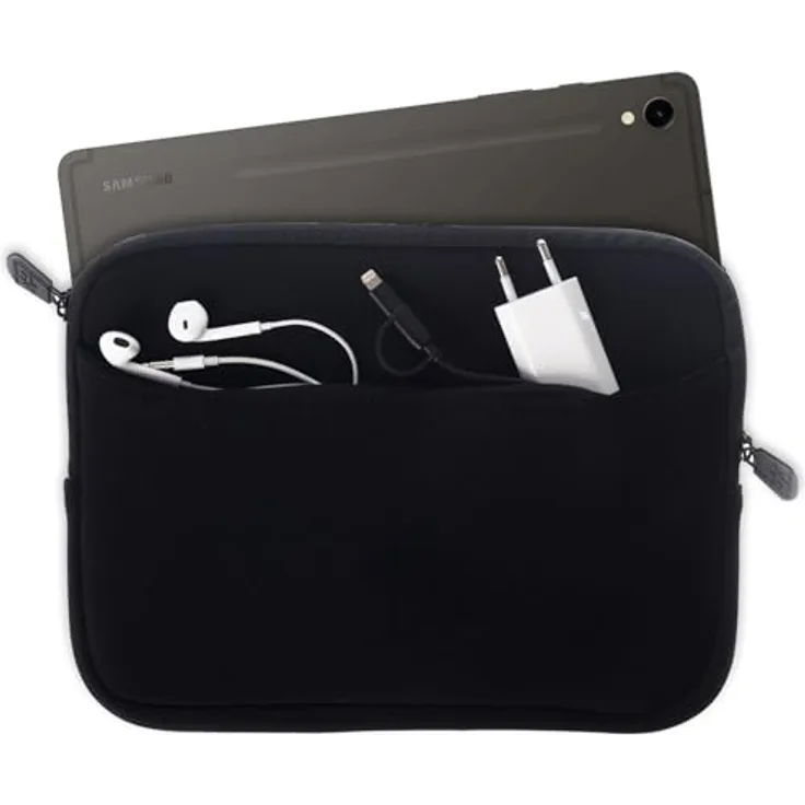 honju Darkroom Neopren Sleeve für Samsung Galaxy Tab A9+ / Active4 Pro / S9 / S9 FE, mit Mikrofaser Innenseite, großem Außenfach und leichtgängigem Reißverschluss