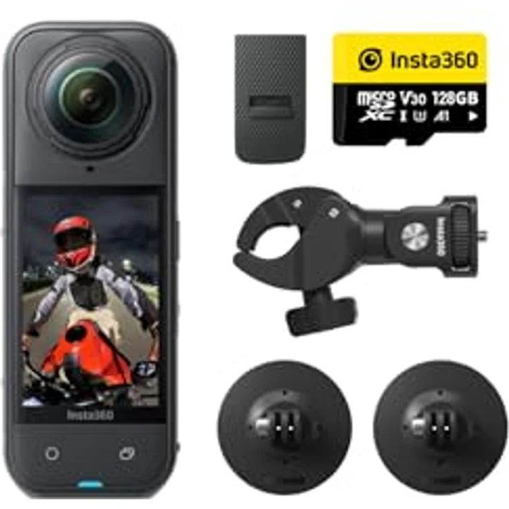 Insta360 X5 Motorcycle Bundle, Action Cam mit 1/1,28”-Sensoren, 360°-Videos, Bluetooth, WLAN, Schwarz – Bild 1