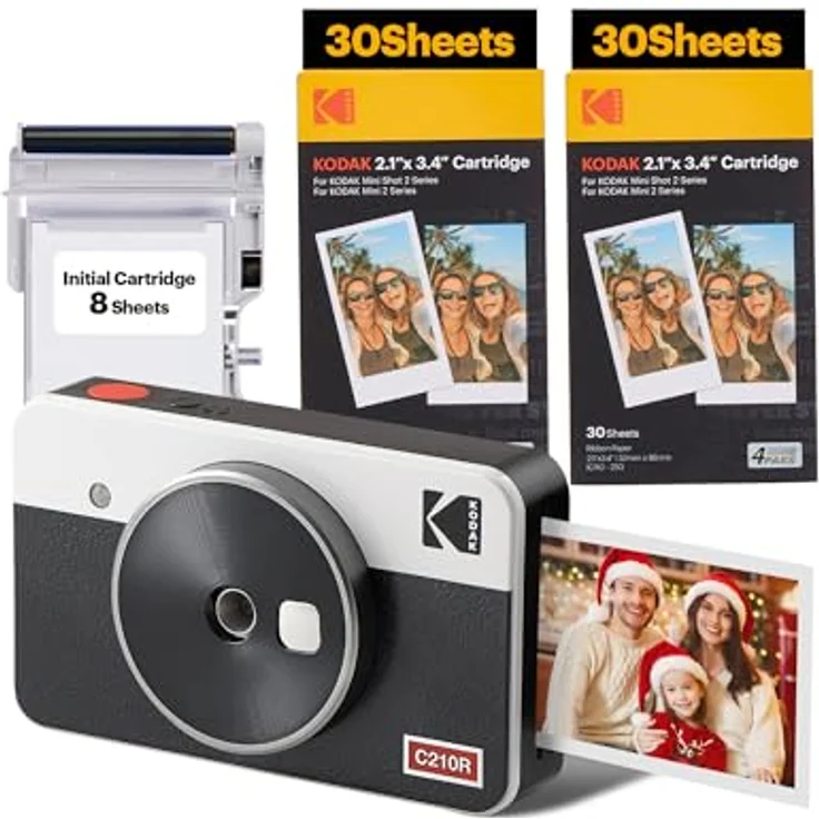 KODAK Mini Shot 2 Retro 4Pass 2-in-1-Sofortkamera, Sofortbildfilm, mit Fotodrucker (5,3 x 8,6 cm), Weiß, Pack mit 68 Blättern – Bild 1