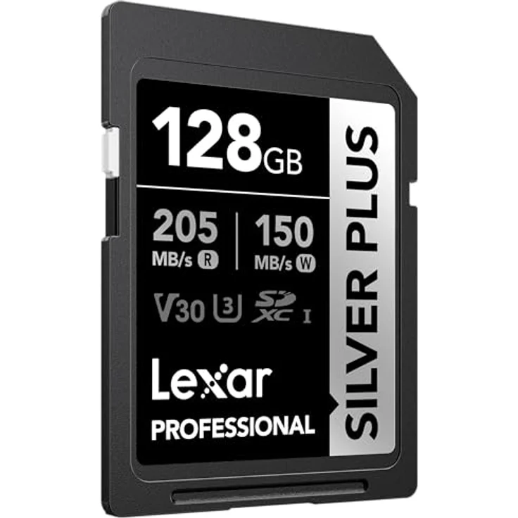Lexar Professional Silver Plus 128 GB SDXC UHS-I V30 SD-Karte, Schwarz/Silber, 205 MB/s Lesegeschwindigkeit, 150 MB/s Schreibgeschwindigkeit, temperaturbeständig, schockresistent – Bild 3