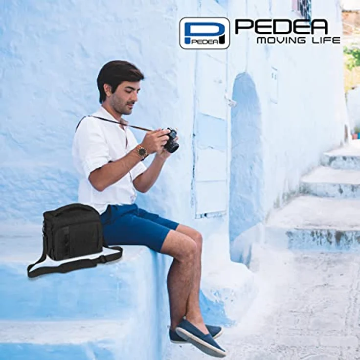 PEDEA DSLR-Kameratasche Fashion Fototasche für Spiegelreflexkameras mit wasserdichtem Regenschutz, Tragegurt und Zubehörfächern (Größe XL, schwarz) – Bild 7