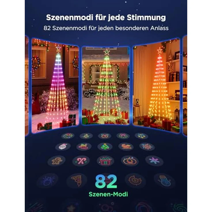 Govee Christmas Cone Tree Lights, 1,82m RGBIC Lichterkette mit App-Steuerung, 316 LEDs, IP67 wasserdicht, Schwarz, 82+ Szenenmodi – Bild 4