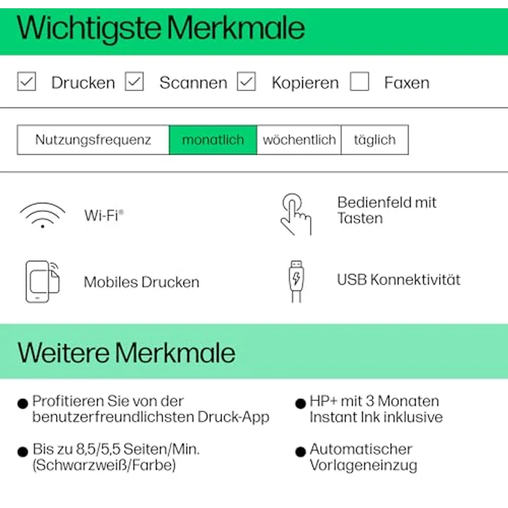 HP DeskJet 4220e Multifunktionsdrucker, 3 Monate gratis drucken mit HP Instant Ink inklusive, HP+, Drucker, Kopierer, Scanner, Mobiler Faxversand, WLAN, Automatische Dokumentenzuführung, Weiß – Bild 2