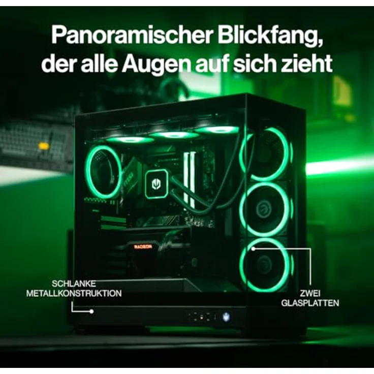 ENDORFY Fishtank 6000 Corona, PC-Gehäuse ATX E-ATX, Panorama-Design aus gehärtetem Glas, 4x120 mm ARGB PWM Lüfter, USB-C, 360 mm Kühlung, für GPUs bis 445 mm, modernes schwarzes Computergehäuse – Bild 2