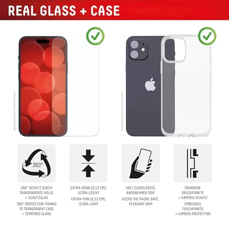Displex Real Glass + Case für iPhone 17 Pro Max, Tempered Glas, kratzresistente Schutzfolie, Eco-Montagerahmen, transparente Schutzhülle – Bild 4